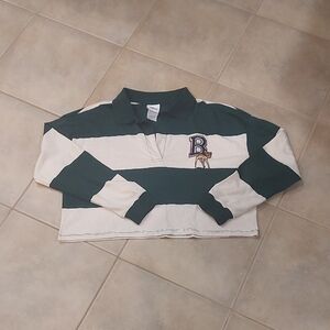 Disney Crop Rugby Jersey with Green and Cream Stripes